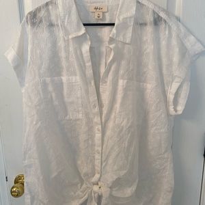 Summer button up white top with tie front.